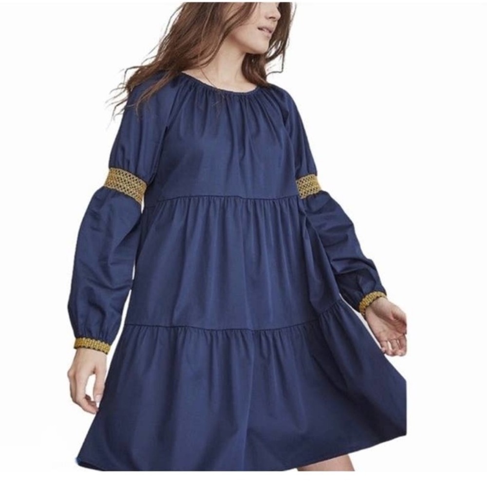 Elizabeth and James Tiered Peasant Dress Navy Blue Long Sleeve Size Medium